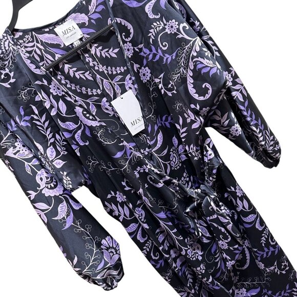 MISA Los‎ Angeles Size XS Sylvia Floral Wrap Midi Dress Indigo Vines MSRP $355 - Picture 2 of 14